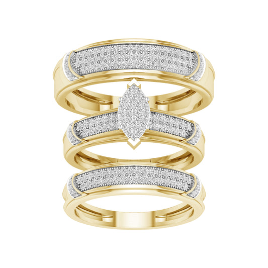 Juego de trío de diamantes marquesa de 0,50 quilates en oro amarillo de 10 quilates