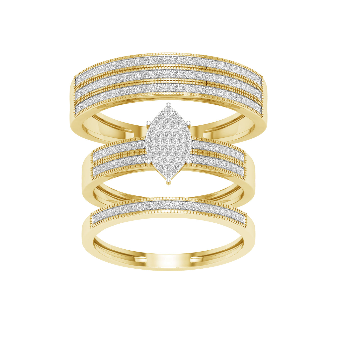 Juego de trío de diamantes marquesa de 0,50 quilates en oro amarillo de 10 quilates