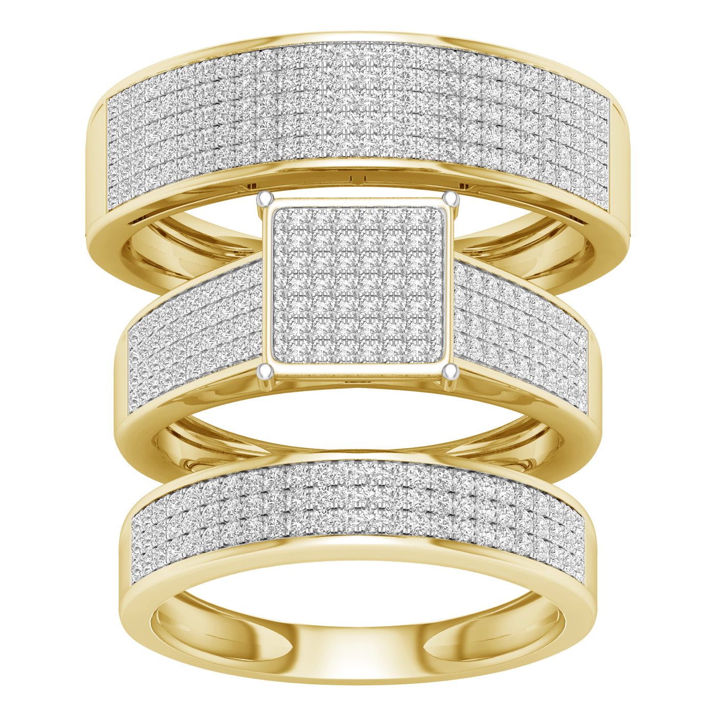 10K Yellow Gold 1.00 CT Diamond Broad Band Trio Set