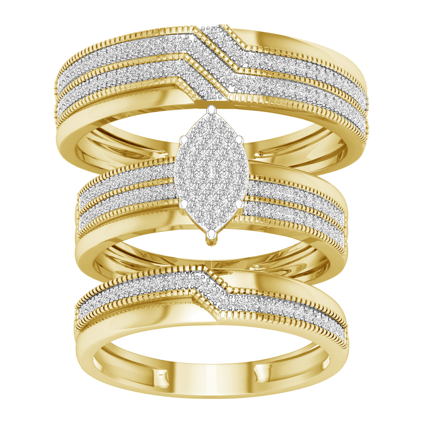 10K Yellow Gold 0.50 CT Chevron Diamond Trio Set