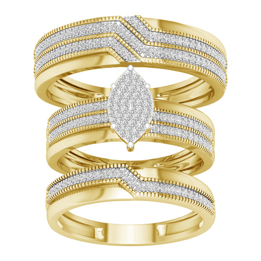 Juego de trío de diamantes Chevron de 0,50 quilates en oro amarillo de 10 quilates