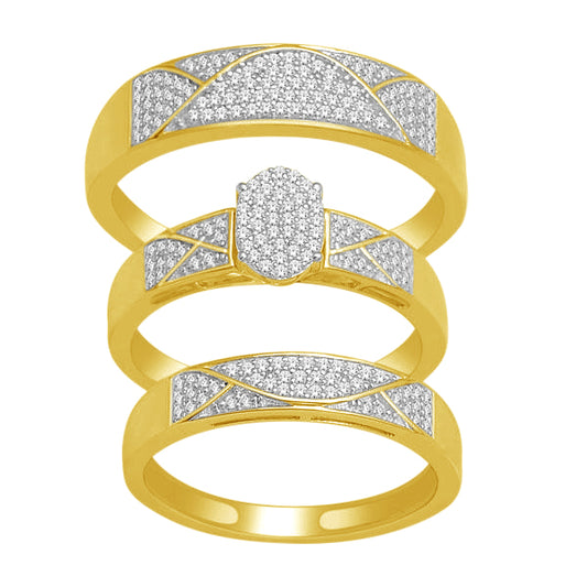 Conjunto de trío geométrico de diamantes de 0,50 quilates en oro amarillo de 10 quilates