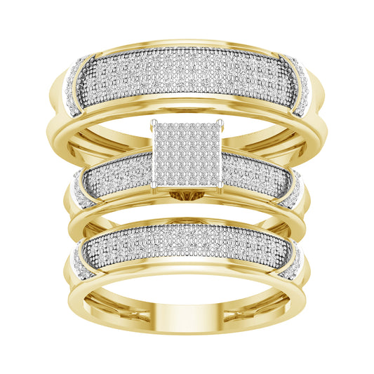10K Yellow Gold 0.50 CT Rectangular Pavé Diamond Trio Set
