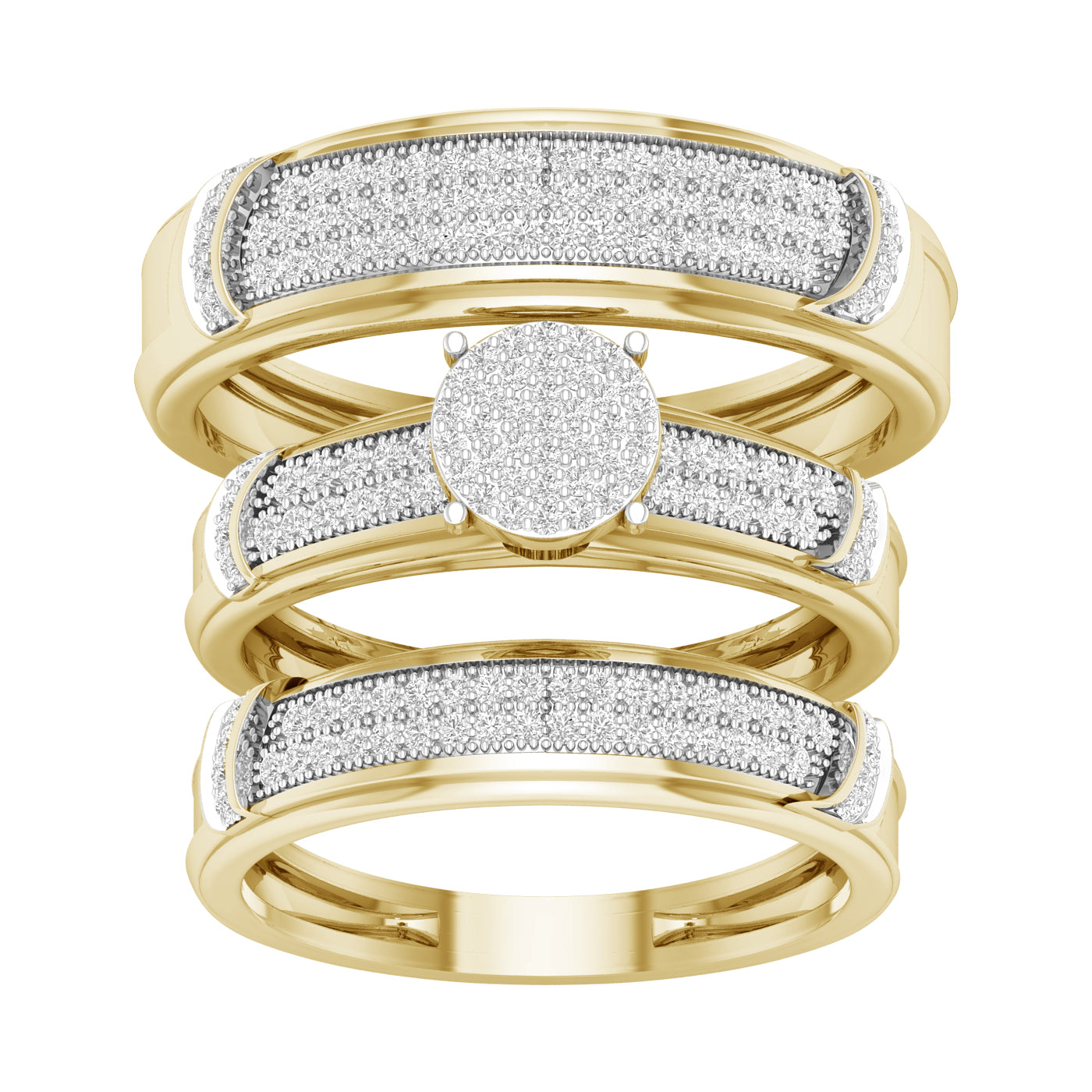 Conjunto de trío de diamantes redondos de 0,50 quilates en oro amarillo de 10 quilates