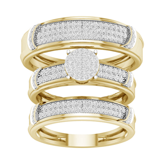 Conjunto de trío de diamantes redondos de 0,50 quilates en oro amarillo de 10 quilates