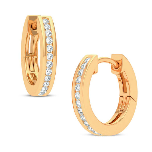 Gold Hoop Earrings In 14K Yellow Gold 0.10CT Diamond