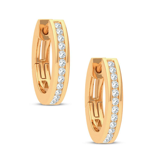 Gold Hoop Earrings In 14K Yellow Gold 0.10CT Diamond