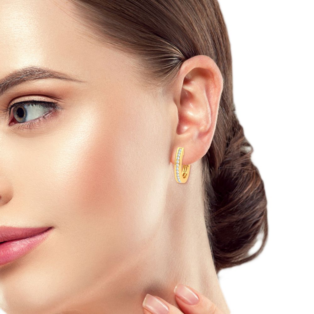 Gold Hoop Earrings In 14K Yellow Gold 0.10CT Diamond