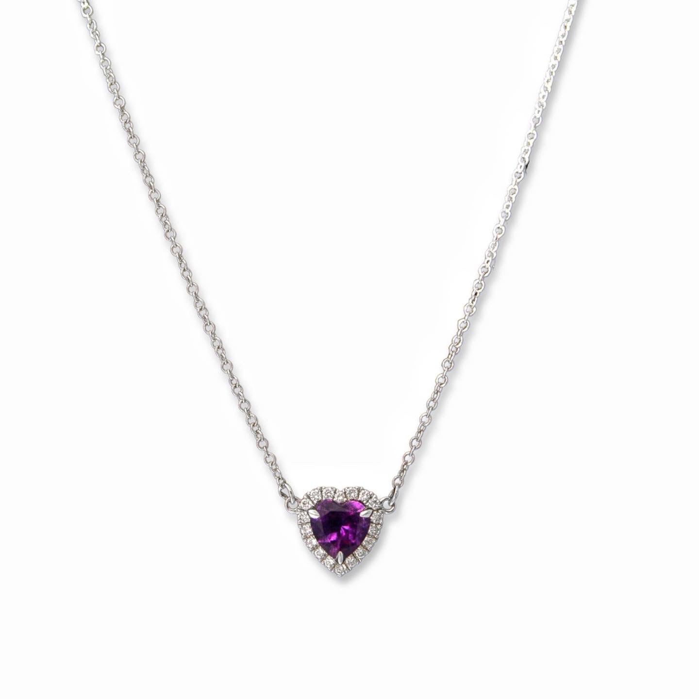 Amethyst Heart - 18K White Gold Necklace with Amethyst and Diamond Halo