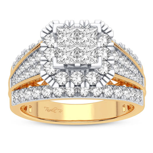 Architectural Allure - 14K Two-Tone 1.50CT Princess Cut Diamond Ring