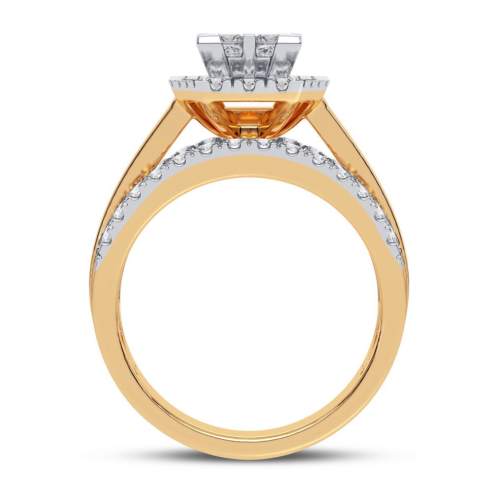 Encanto arquitectónico - Anillo de diamantes de talla princesa de 1,50 quilates en dos tonos de 14 quilates