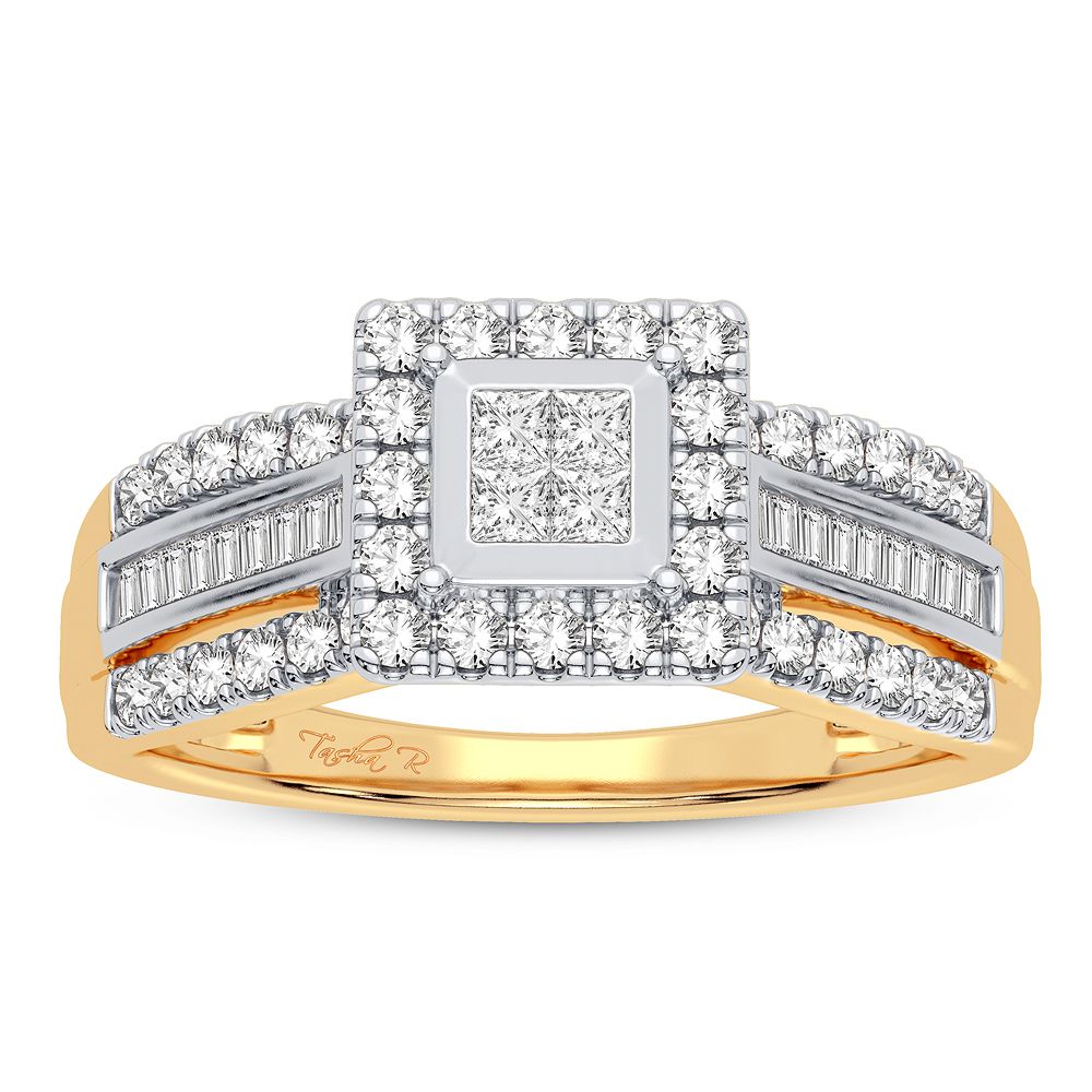 Golden Luxe - Anillo de compromiso de diamantes de 14 quilates y 0,50 quilates