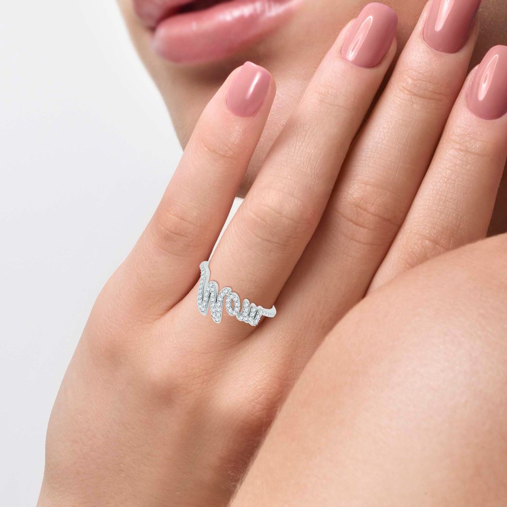 10K White Gold 0.23 CT Diamond "Mom" Ring