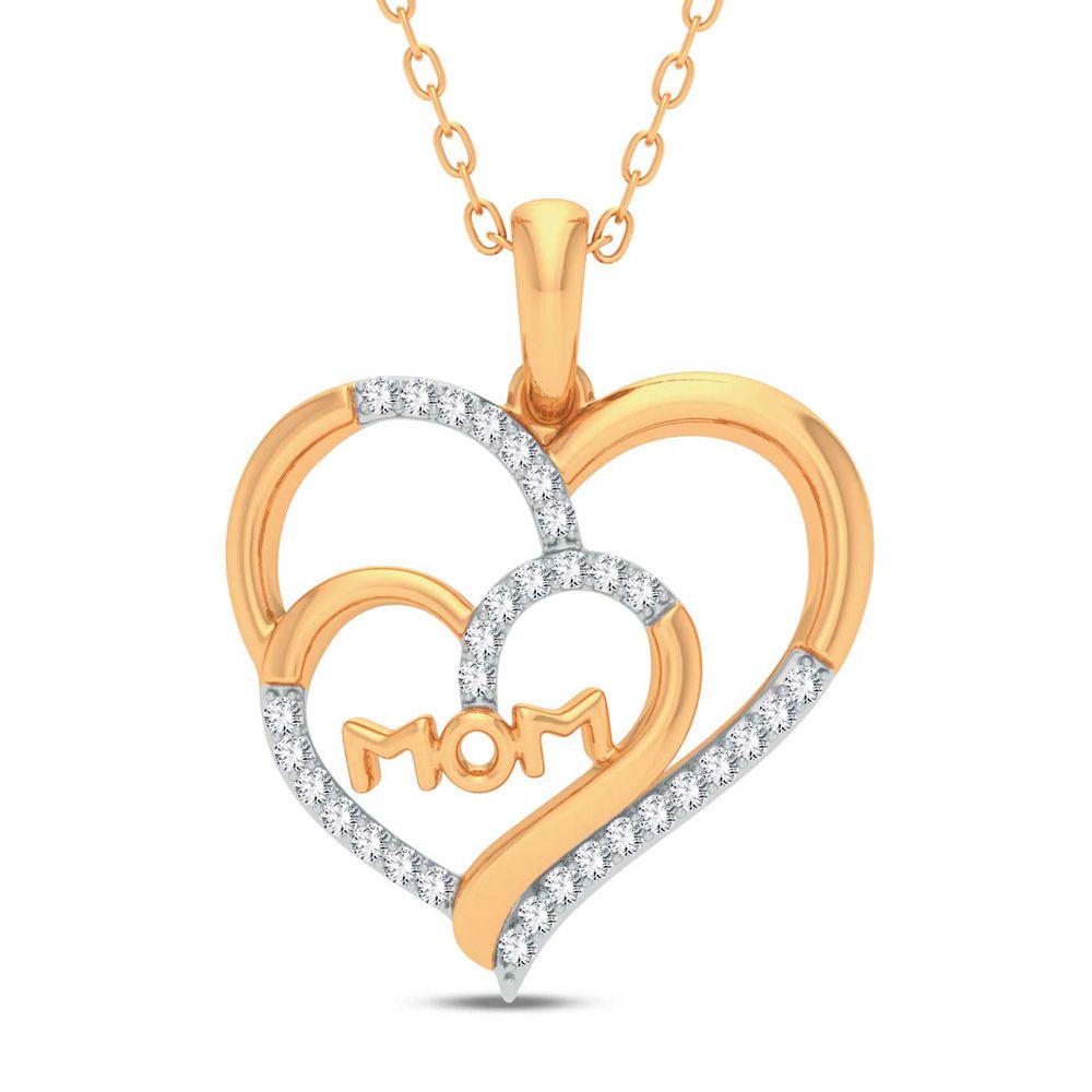 Corazón materno - Encantador colgante de oro amarillo de 10 quilates con diamantes de 0,13 CTW