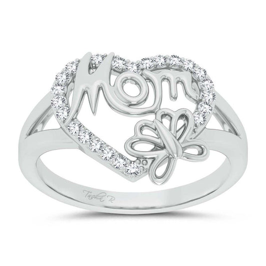10K White Gold 0.16ct Diamond "Mom" Ring