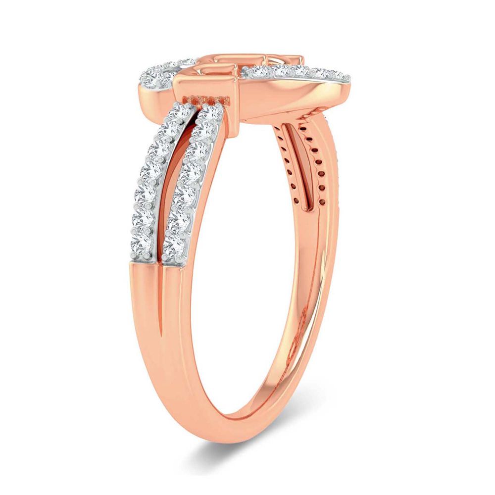 "Mom" Hearts Entwined 10K Rose Gold 0.20 CT Diamond Ring