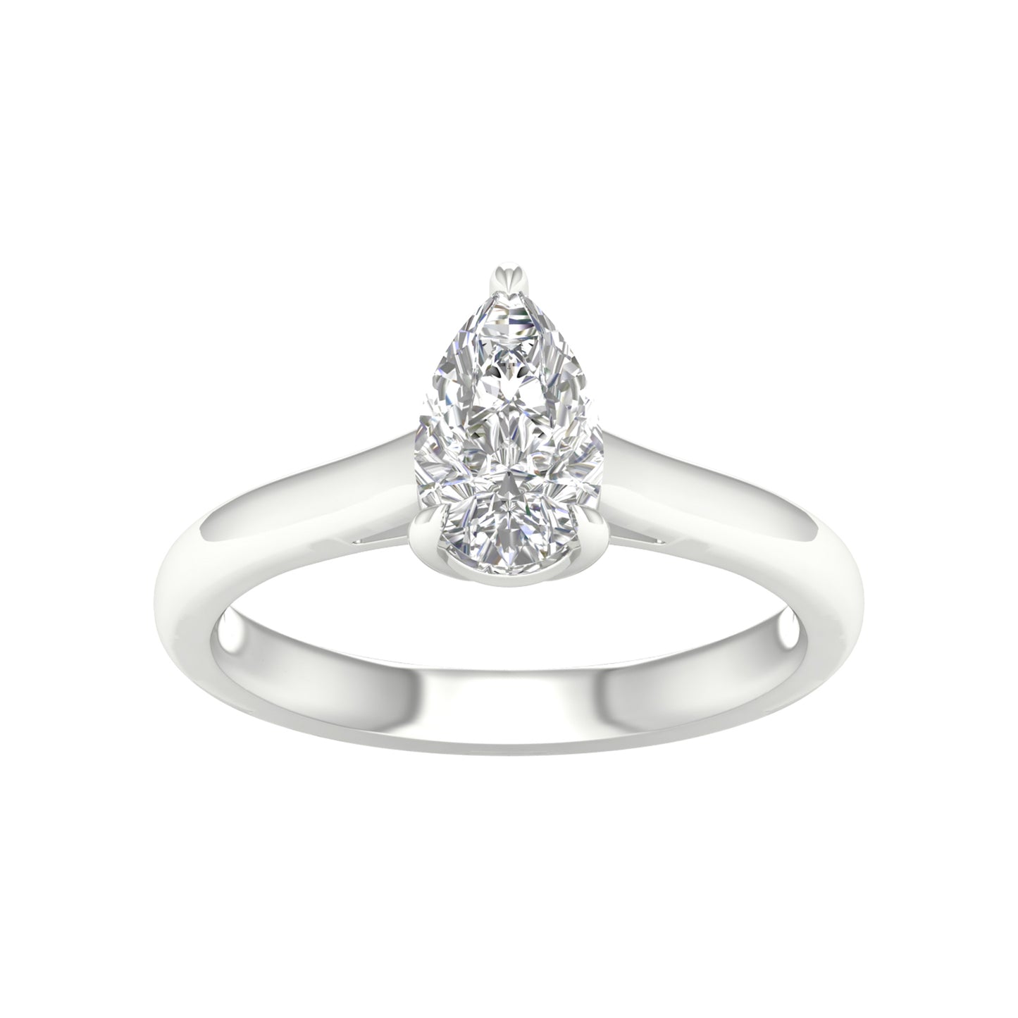 Elegancia luminosa en forma de pera: Anillo de diamantes cultivados en laboratorio de oro blanco de 14 quilates y 1,00 quilates