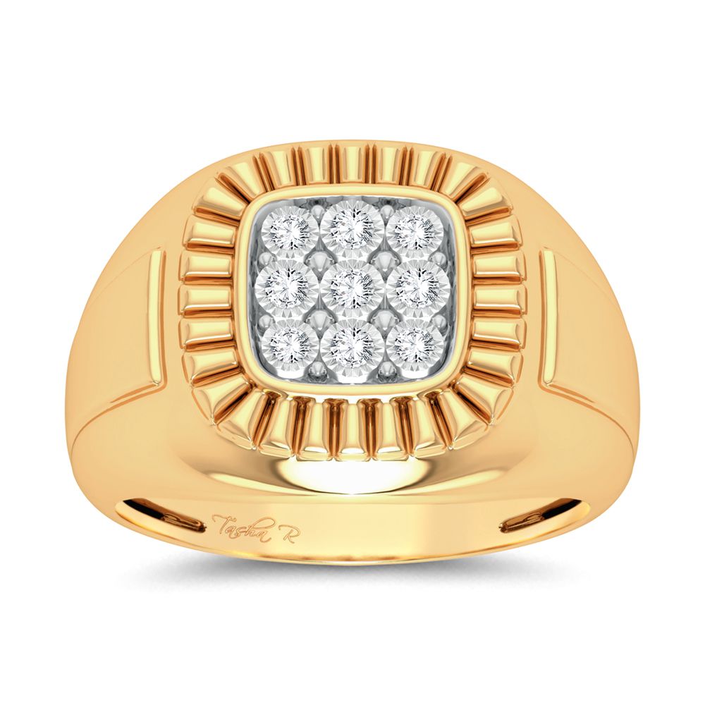 Anillo rectangular para hombre con diamantes de 0,20 quilates en oro amarillo de 10 quilates