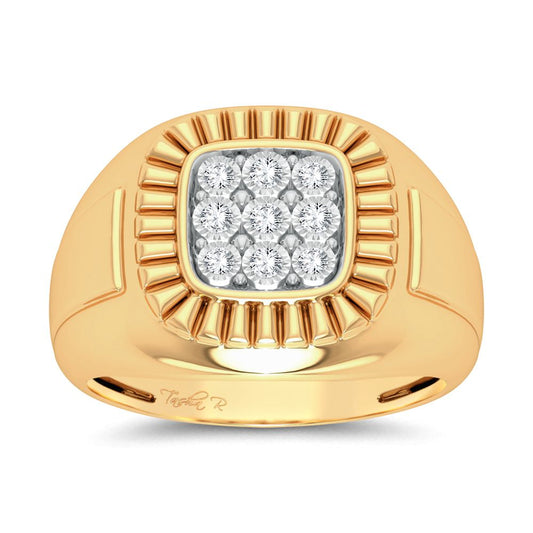 Anillo rectangular para hombre con diamantes de 0,20 quilates en oro amarillo de 10 quilates