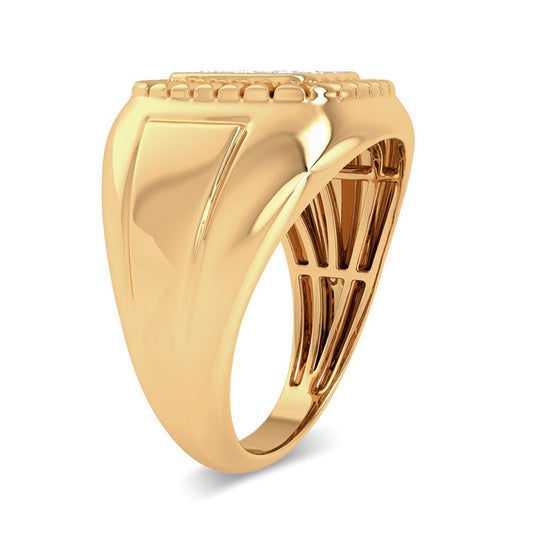 Anillo rectangular para hombre con diamantes de 0,20 quilates en oro amarillo de 10 quilates