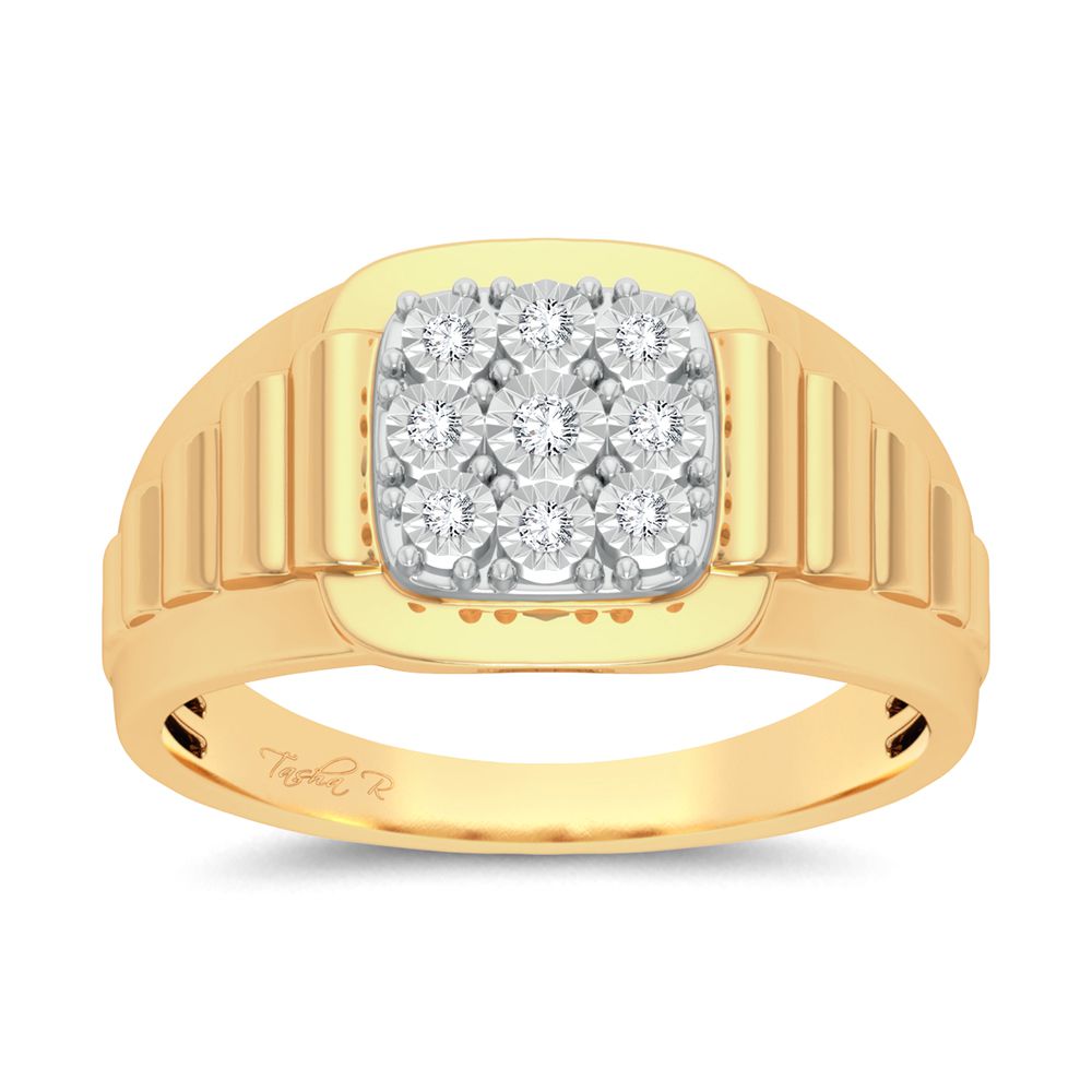 10K Yellow Gold Rectangular Diamond Cluster Men's Ring