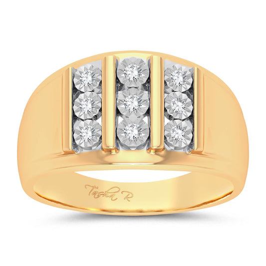 Anillo para hombre con diamantes de 0,20 quilates y acento vertical en oro amarillo de 10 quilates