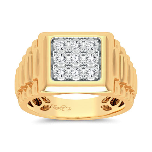 10K Yellow Gold Square Cluster 0.15ct Diamond Men's Ring