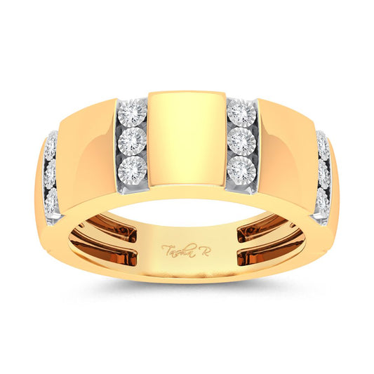 10K Yellow Gold Center Band 0.20 CT Diamond Men's Ring