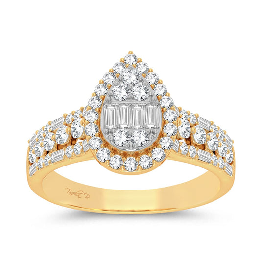 Armonía Sunburst - Anillo de compromiso de diamantes de 14 quilates y 0,75 quilates