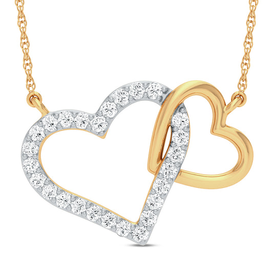 10K Yellow Gold Intertwined Hearts 0.15 CT Diamond Necklace