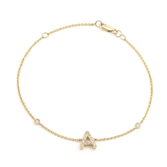 Letter Charm Bracelet In 14K Gold with Diamonds: A-Z