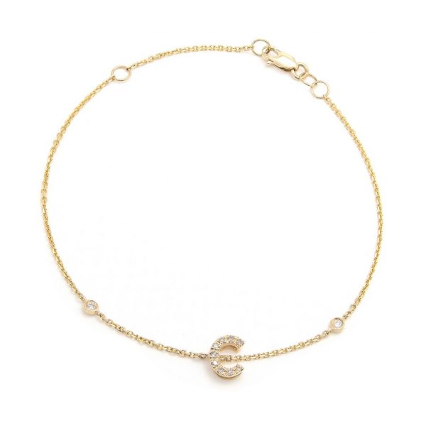 Pulsera con dijes de letras en oro de 14 quilates con diamantes: AZ