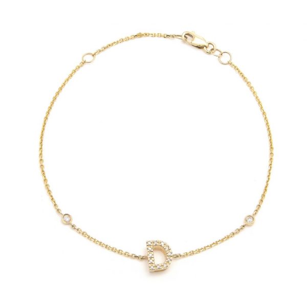 Pulsera con dijes de letras en oro de 14 quilates con diamantes: AZ