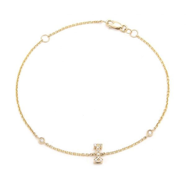 Pulsera con dijes de letras en oro de 14 quilates con diamantes: AZ