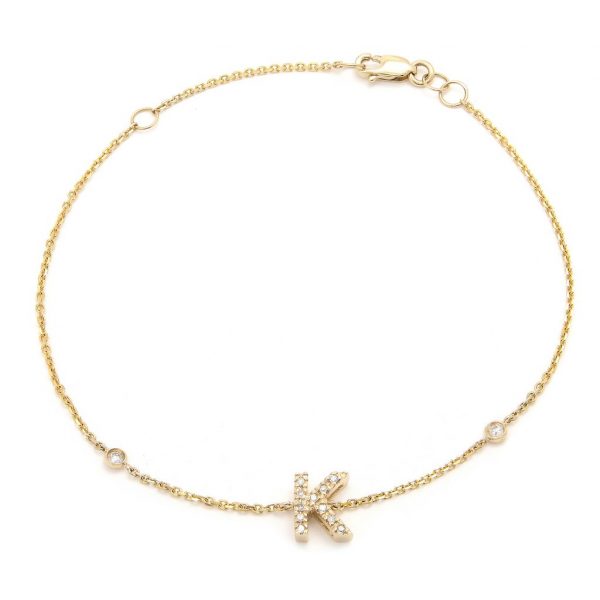 Pulsera con dijes de letras en oro de 14 quilates con diamantes: AZ