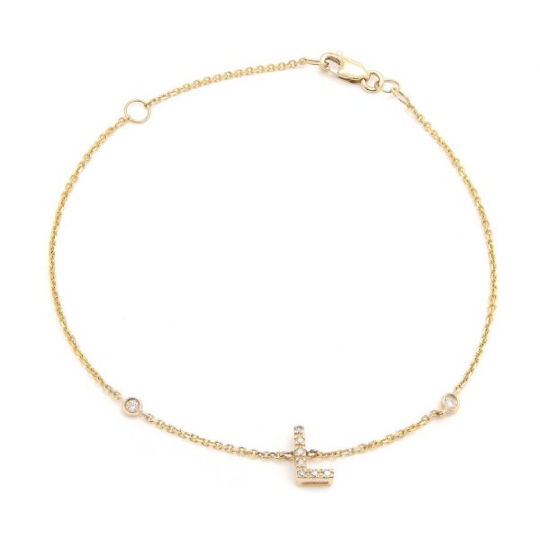 Pulsera con dijes de letras en oro de 14 quilates con diamantes: AZ