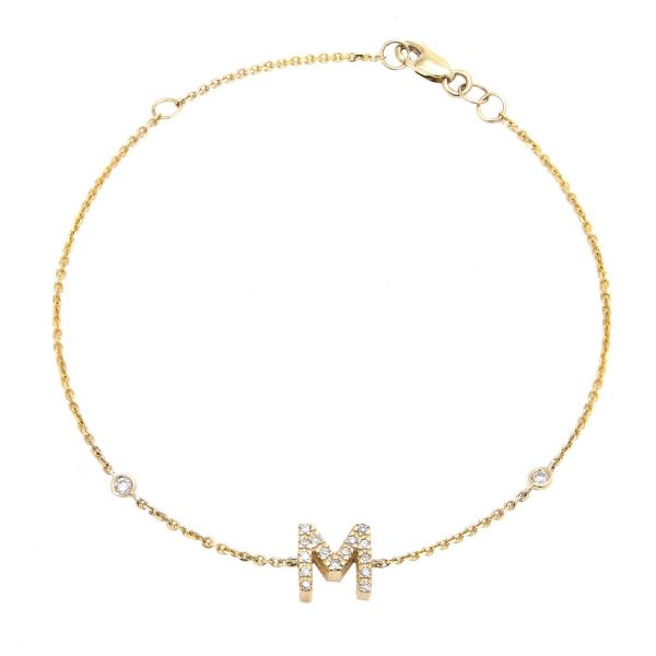 Pulsera con dijes de letras en oro de 14 quilates con diamantes: AZ