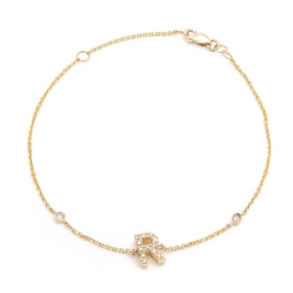 Pulsera con dijes de letras en oro de 14 quilates con diamantes: AZ
