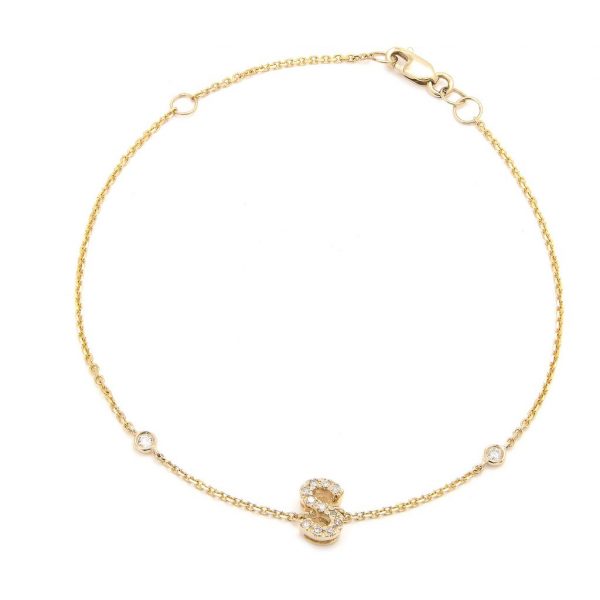 Pulsera con dijes de letras en oro de 14 quilates con diamantes: AZ