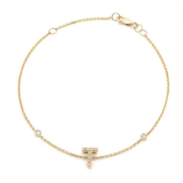 Pulsera con dijes de letras en oro de 14 quilates con diamantes: AZ