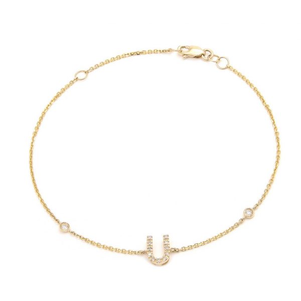 Pulsera con dijes de letras en oro de 14 quilates con diamantes: AZ