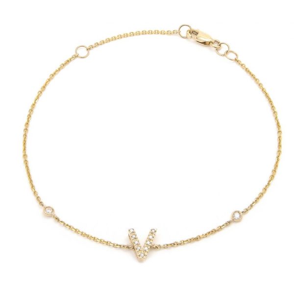 Pulsera con dijes de letras en oro de 14 quilates con diamantes: AZ