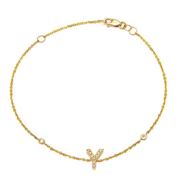Pulsera con dijes de letras en oro de 14 quilates con diamantes: AZ