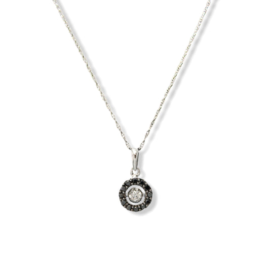 Round Diamond Charm Necklace In 10K White Gold