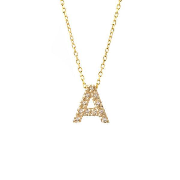 All Diamond Letter Charm Necklace: A-Z - Ariel's Jewelry