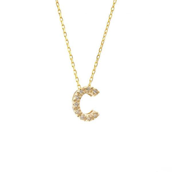 All Diamond Letter Charm Necklace: A-Z - Ariel's Jewelry