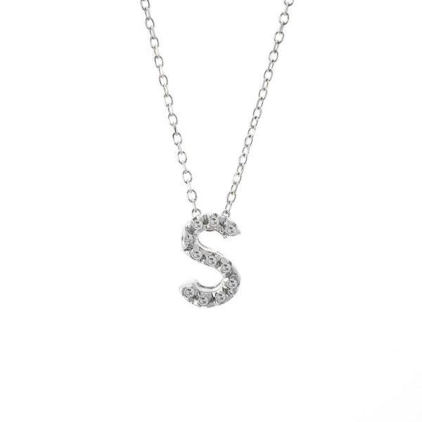 All Diamond Letter Charm Necklace: A-Z - Ariel's Jewelry 