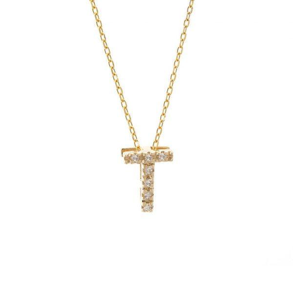 All Diamond Letter Charm Necklace: A-Z - Ariel's Jewelry