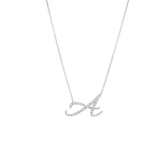 Diamond Cursive Letter Charm Necklace In 14K Gold