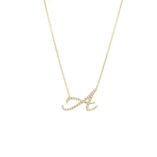 Diamond Cursive Letter Charm Necklace In 14K Gold